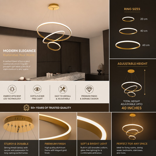 Aurelia Ring Chandelier | Modern 3-Ring LED Pendant Light