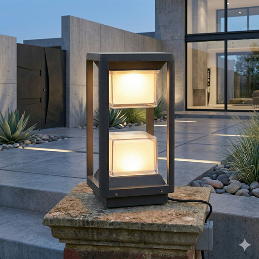 Aegis Modern Twin-Cube LED Post Light
