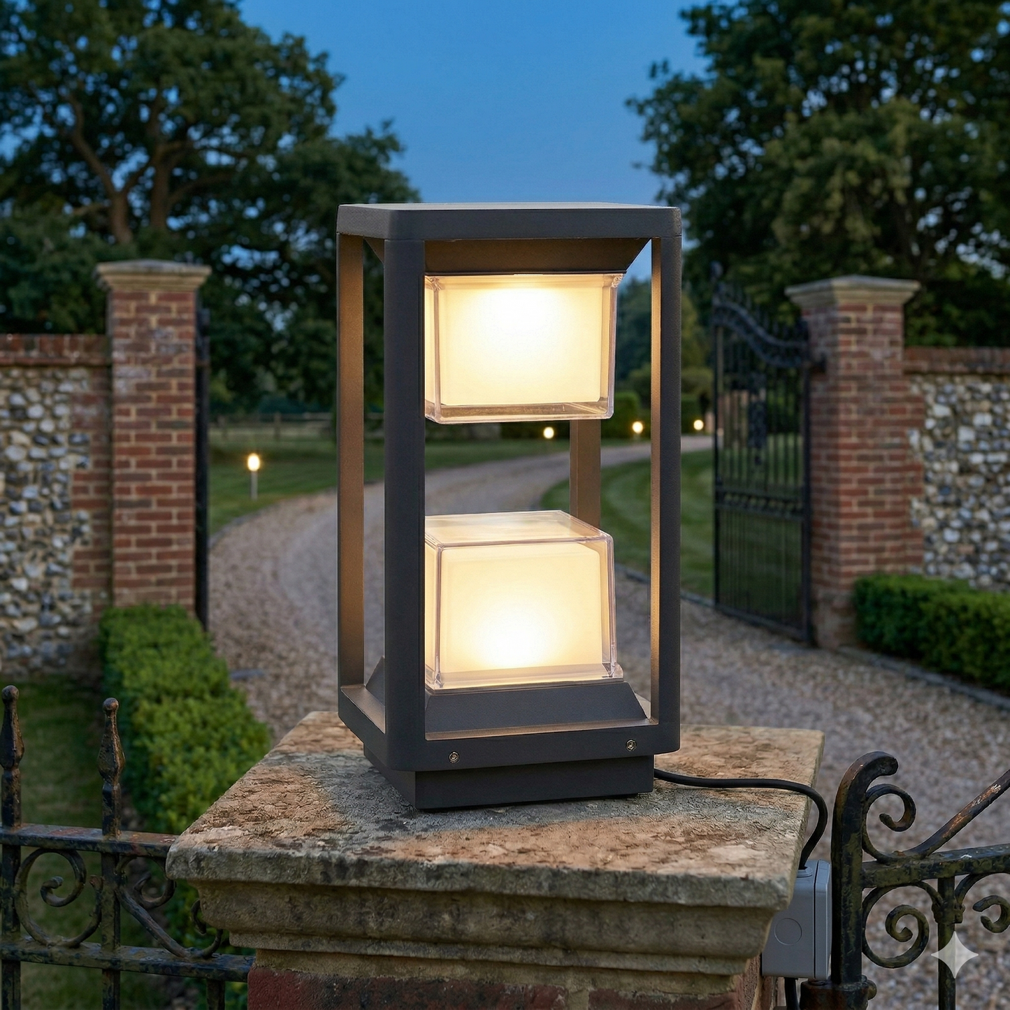 Aegis Modern Twin-Cube LED Post Light
