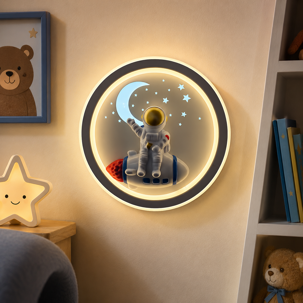 Astro Rocket LED Kids Wall Light – Moon & Stars Night Lamp