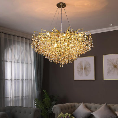 Luxury Crystal Leaf Chandelier – Gold Finish