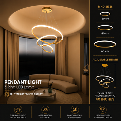 Aurelia Ring Chandelier | Modern 3-Ring LED Pendant Light