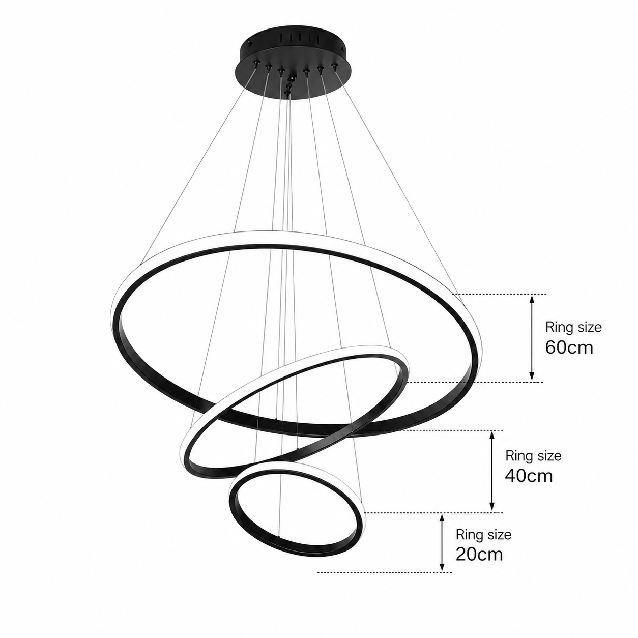 Black Aurelia Ring Chandelier | Modern 3-Ring LED Pendant Light