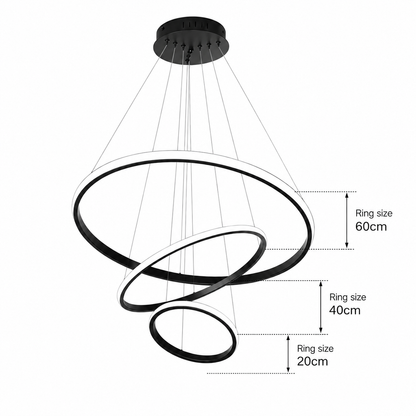 Black Aurelia Ring Chandelier | Modern 3-Ring LED Pendant Light