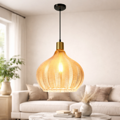 Elegant Ribbed Glass Pendant Light