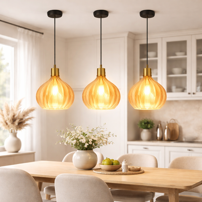 Elegant Ribbed Glass Pendant Light