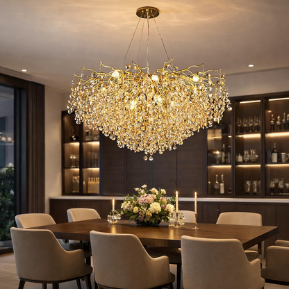 Luxury Crystal Leaf Chandelier – Gold Finish