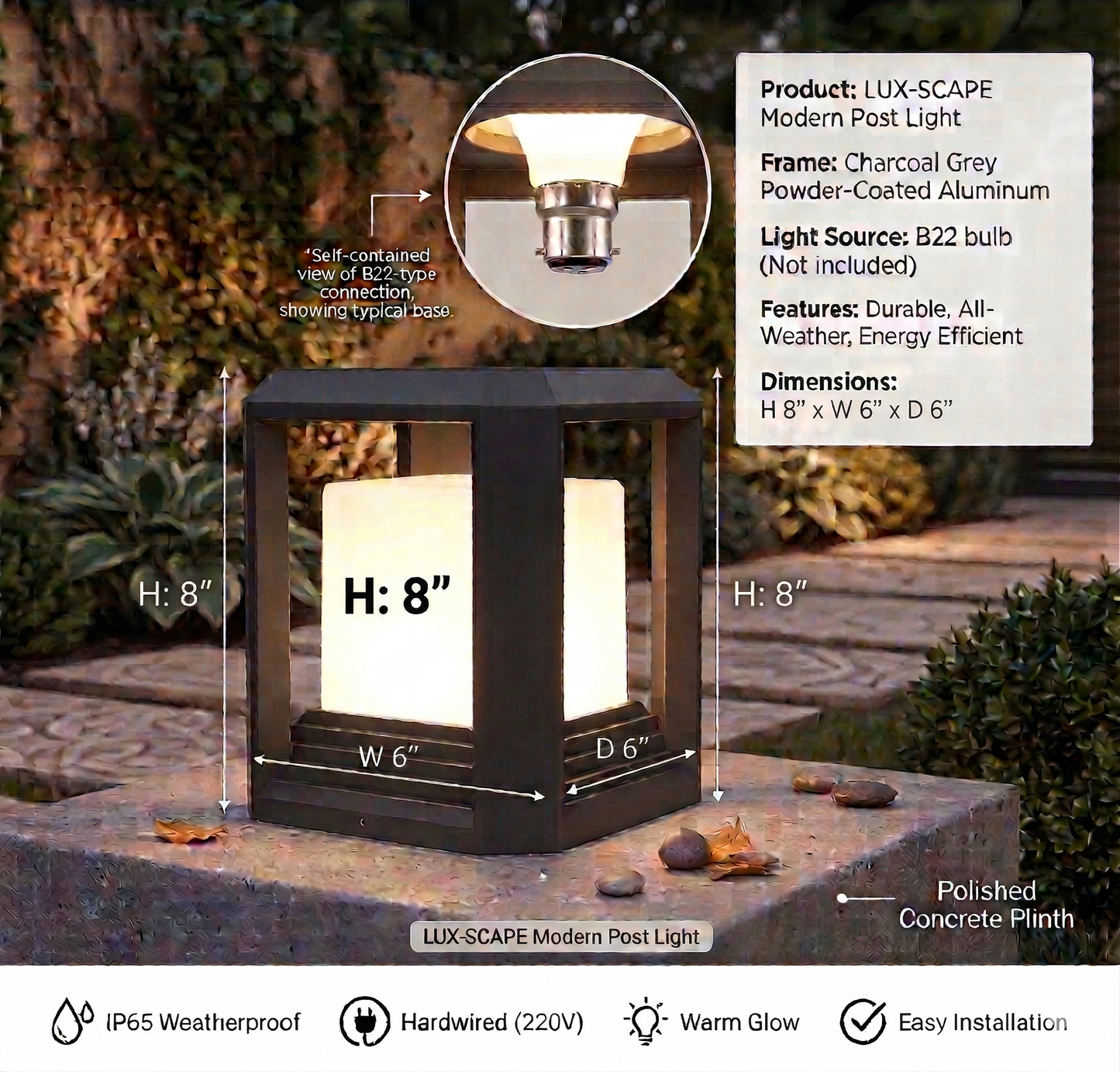 Modern Outdoor Post Light – Charcoal Grey Aluminum Garden Pillar Lamp