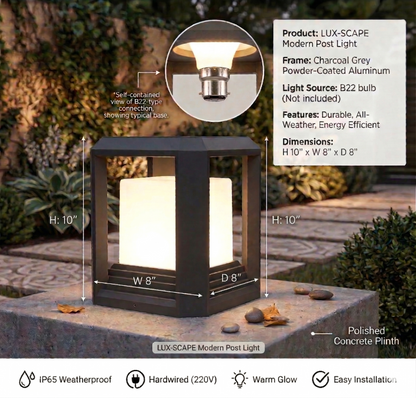 Modern Outdoor Post Light – Charcoal Grey Aluminum Garden Pillar Lamp