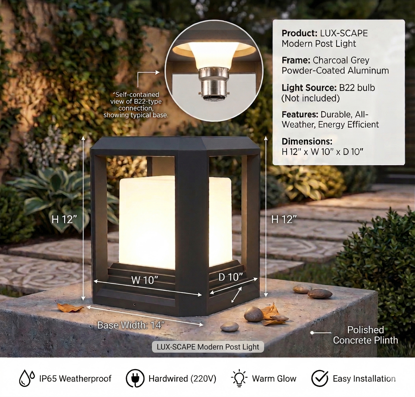 Modern Outdoor Post Light – Charcoal Grey Aluminum Garden Pillar Lamp