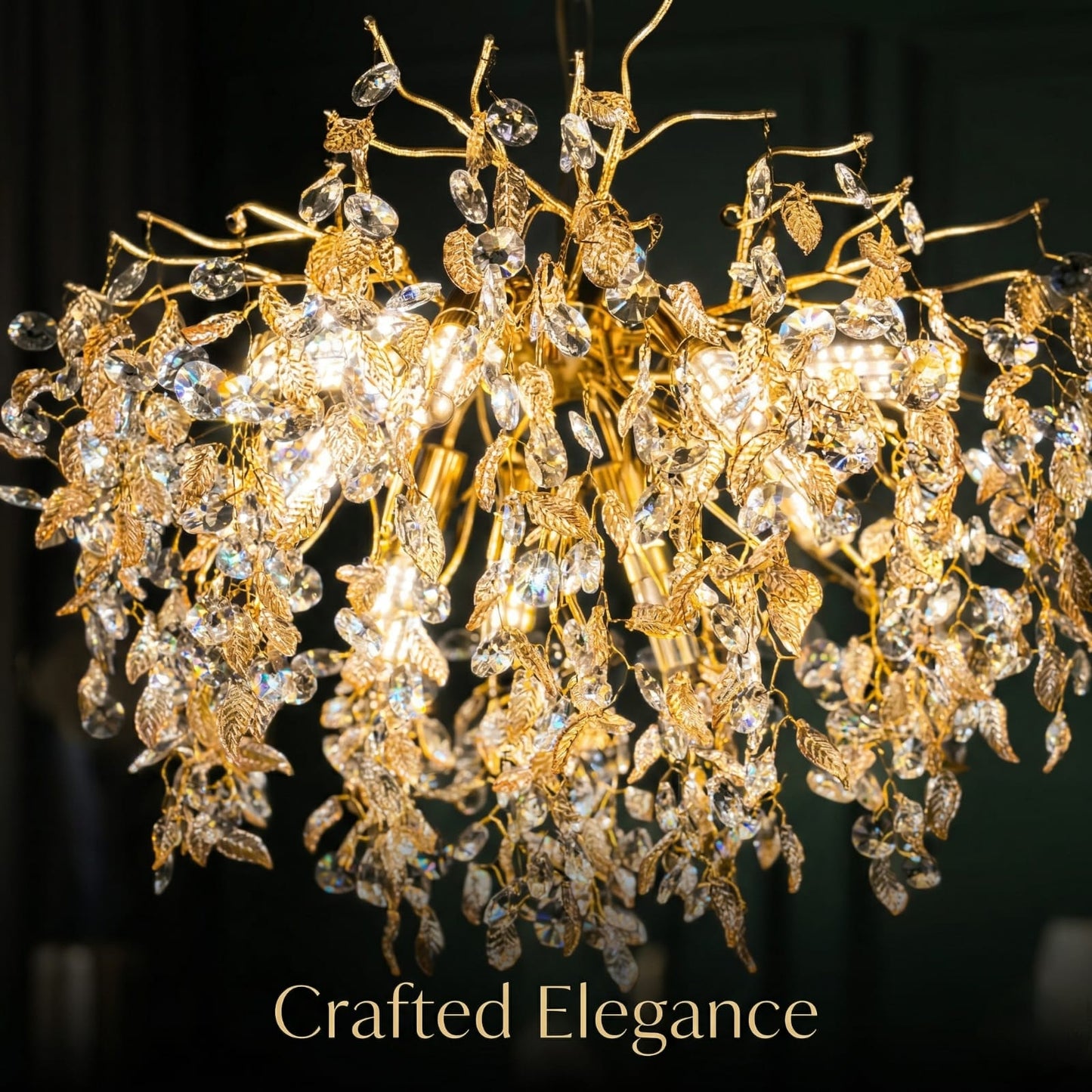 Luxury Crystal Leaf Chandelier – Gold Finish