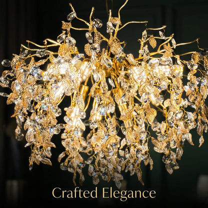 Luxury Crystal Leaf Chandelier – Gold Finish