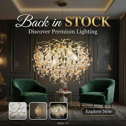 Luxury Crystal Leaf Chandelier – Gold Finish