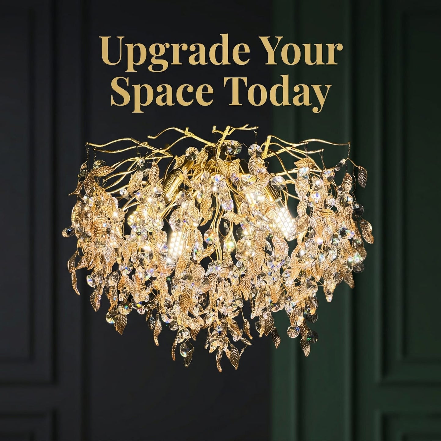 Luxury Crystal Leaf Chandelier – Gold Finish