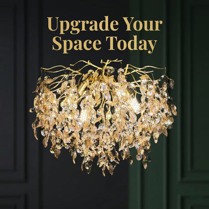 Luxury Crystal Leaf Chandelier – Gold Finish